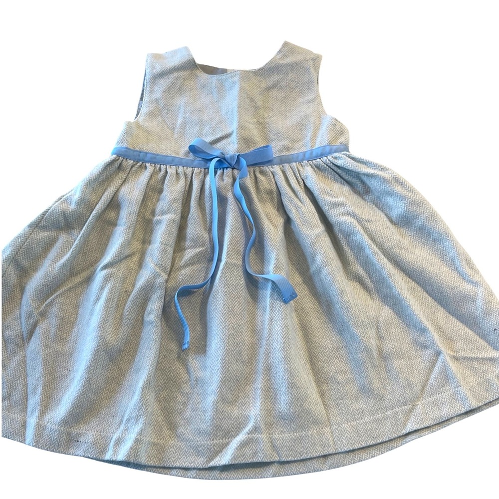 Petit Patapon Dress Kids 3T Blue Herringbone Wool Blend Classic Preppy Bow
